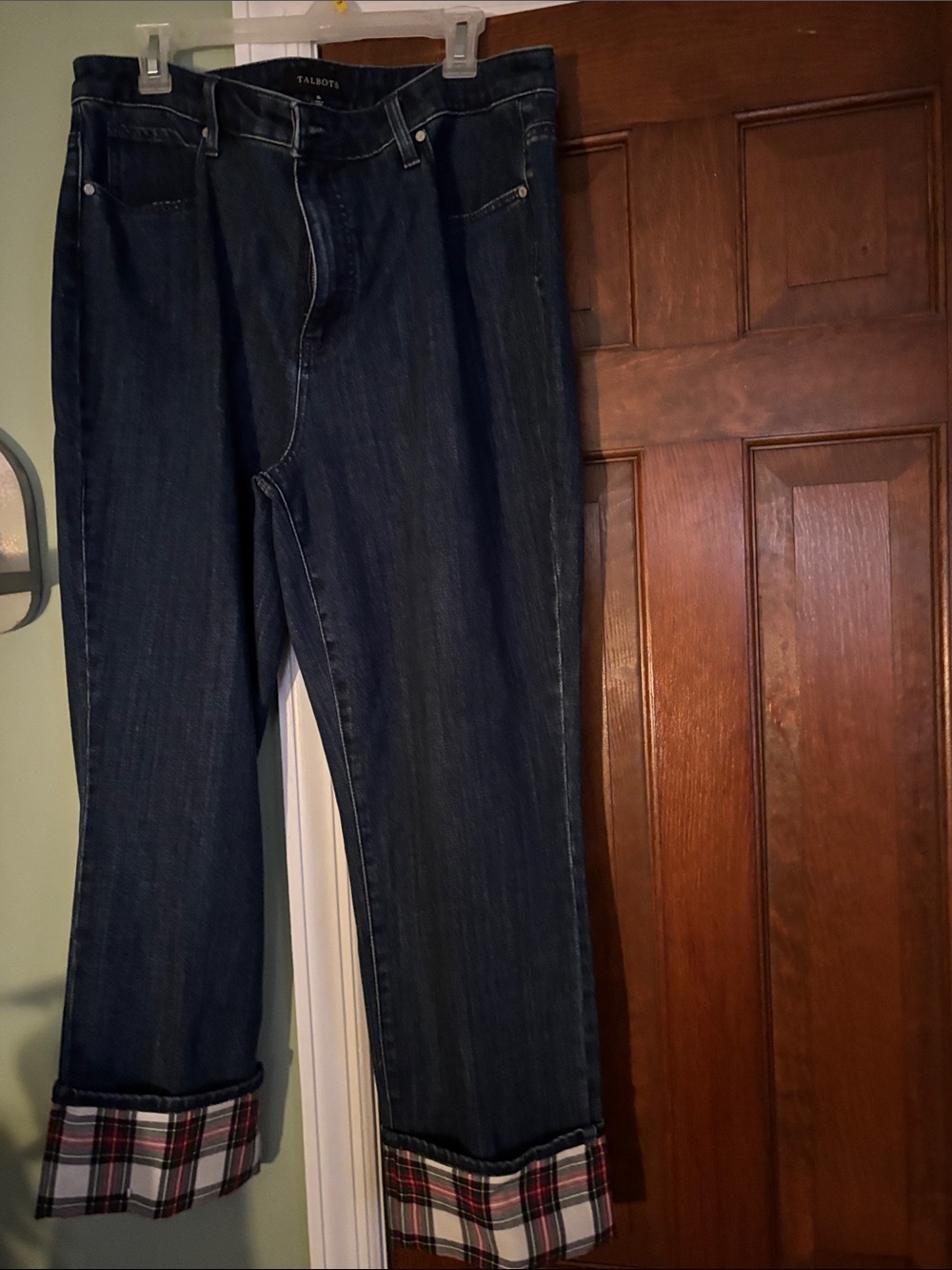 Talbots Dark Blue Straight Jeans with Plaid Cuffs